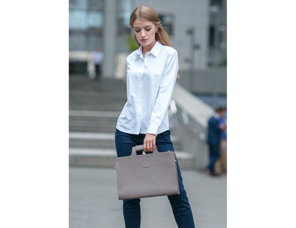 Темно-бежева шкіряна сумка під документи жіноча Blanknote BN-BAG-36-BEIGE - Фотографія № 6