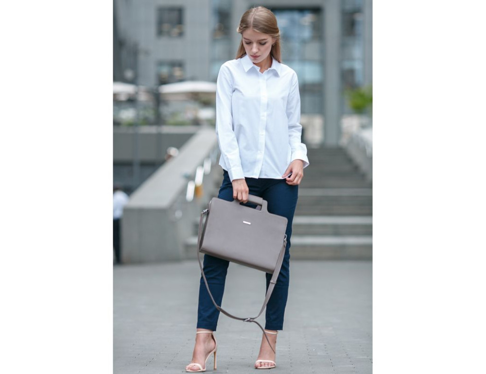 Темно-бежева шкіряна сумка під документи жіноча Blanknote BN-BAG-36-BEIGE - Фотографія № 7