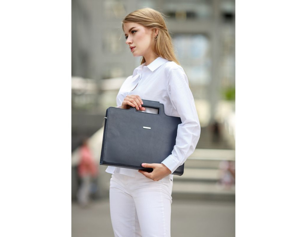 Темно-синя шкіряна сумка для документів Blanknote BN-BAG-36-NAVY-BLUE - Фотографія № 6