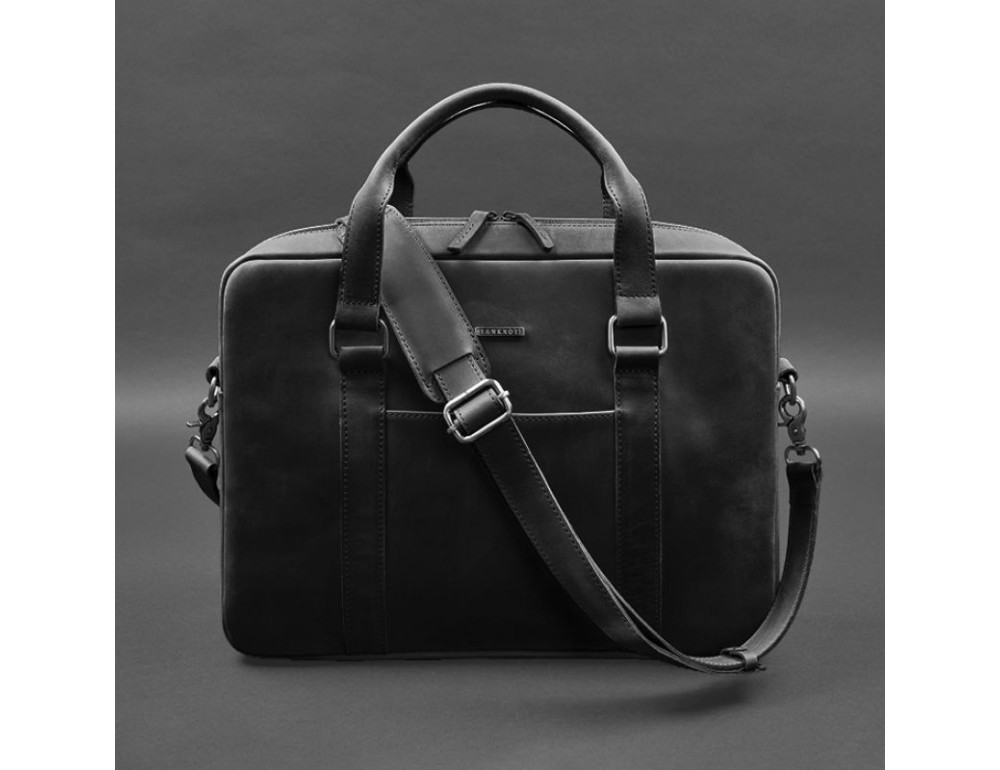 Шкіряна сумка для ноутбука та документів чорна Crazy Horse Blancnote BN-BAG-37-g-kr - Фотографія № 5