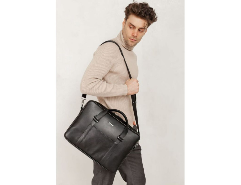 Чорна шкіряна сумка для документів Blancnote BN-BAG-37-g - Фотографія № 6