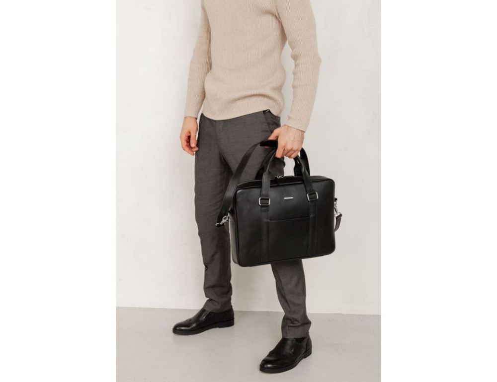 Чорна шкіряна сумка для документів Blancnote BN-BAG-37-g - Фотографія № 7