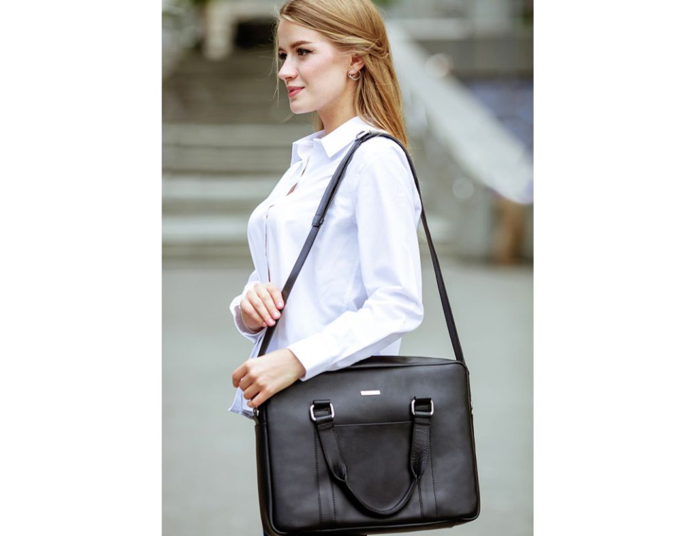 Чорна шкіряна сумка для документів Blancnote BN-BAG-37-g - Фотографія № 10