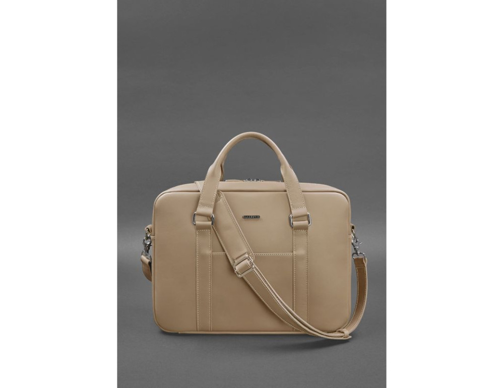Шкіряна сумка для ноутбука та документів світло-бежева Blanknote BN-BAG-37-light-beige - Фотографія № 3