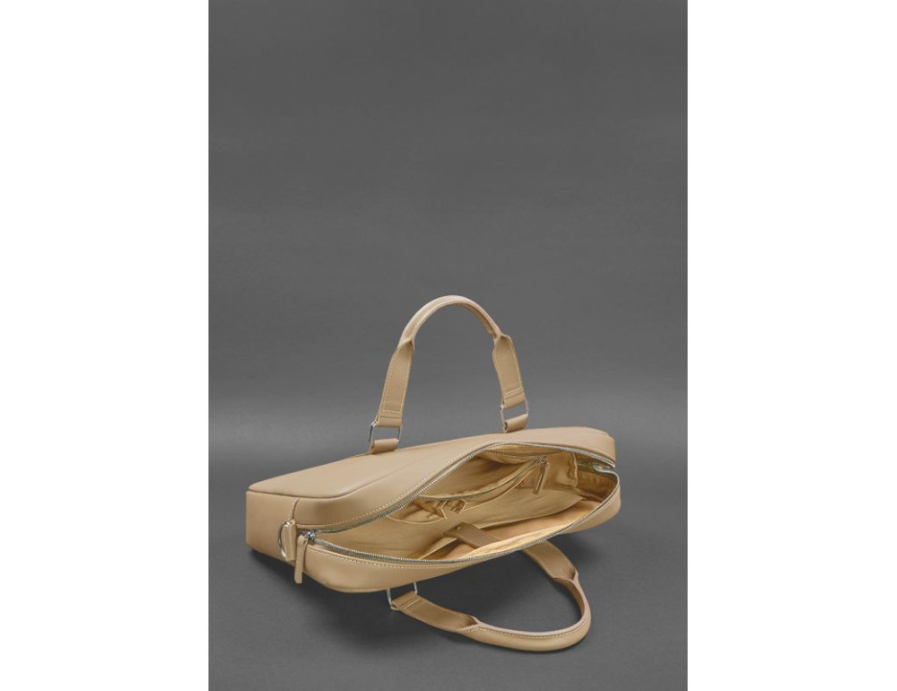 Шкіряна сумка для ноутбука та документів світло-бежева Blanknote BN-BAG-37-light-beige - Фотографія № 4