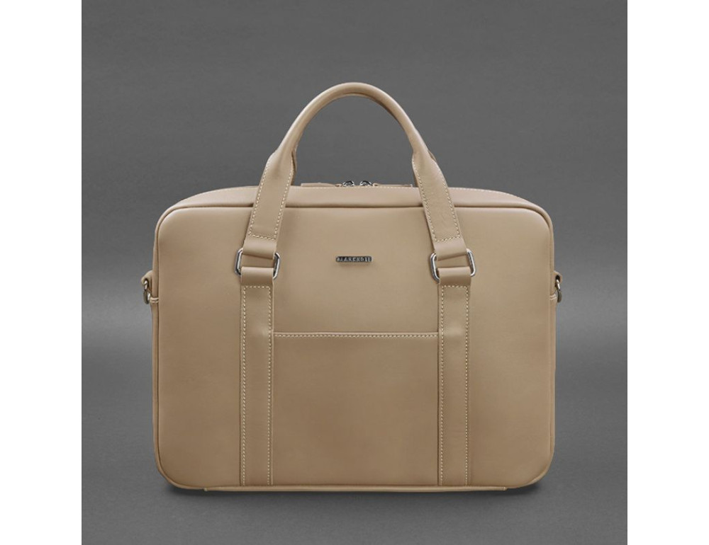 Шкіряна сумка для ноутбука та документів світло-бежева Blanknote BN-BAG-37-light-beige - Фотографія № 5