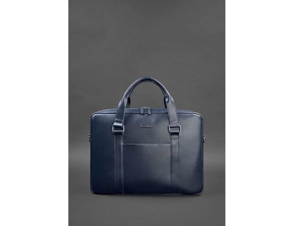 Синя шкіряна сумка під документи унісекс Blanknote BN-BAG-37-navy-blue - Фотографія № 2