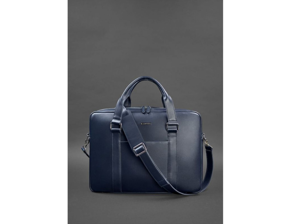 Синя шкіряна сумка під документи унісекс Blanknote BN-BAG-37-navy-blue - Фотографія № 4