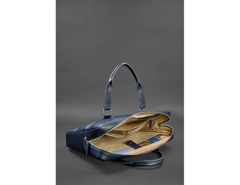 Синя шкіряна сумка під документи унісекс Blanknote BN-BAG-37-navy-blue - Фотографія № 5