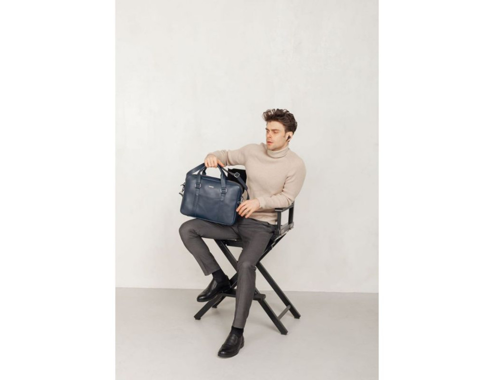Синя шкіряна сумка під документи унісекс Blanknote BN-BAG-37-navy-blue - Фотографія № 6