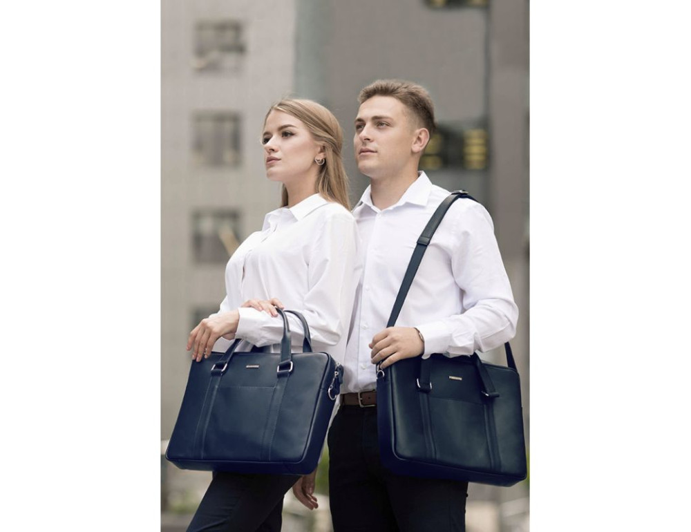 Синя шкіряна сумка під документи унісекс Blanknote BN-BAG-37-navy-blue - Фотографія № 8