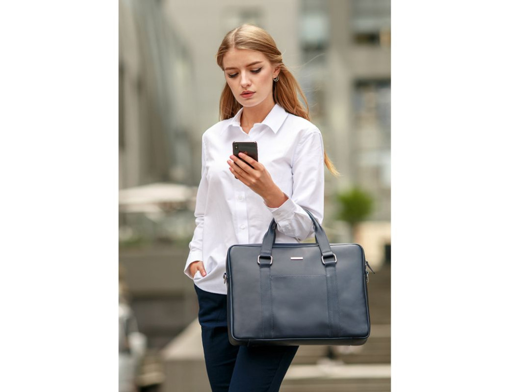 Синя шкіряна сумка під документи унісекс Blanknote BN-BAG-37-navy-blue - Фотографія № 9