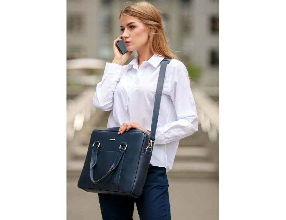 Синя шкіряна сумка під документи унісекс Blanknote BN-BAG-37-navy-blue - Фотографія № 10