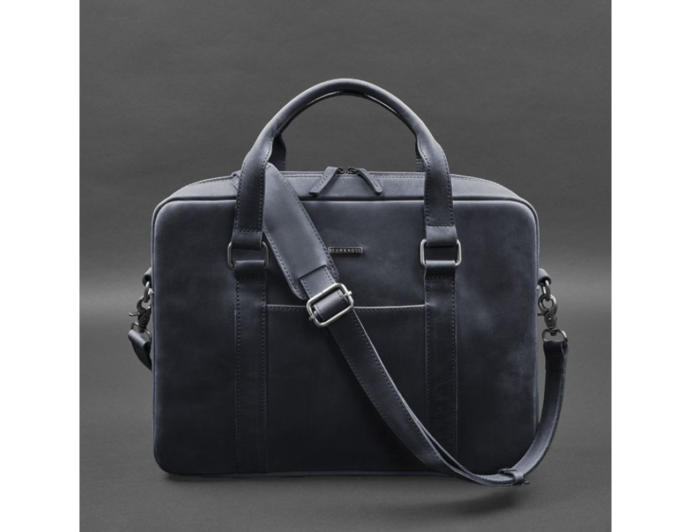 Шкіряна сумка для ноутбука та документів синя Crazy Horse Blanknote BN-BAG-37-nn - Фотографія № 5