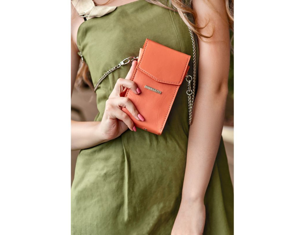 Вертикальна жіноча шкіряна сумка Mini поясна/кросбоді Живий корал BN-BAG-38-1-living-coral - Фотографія № 7