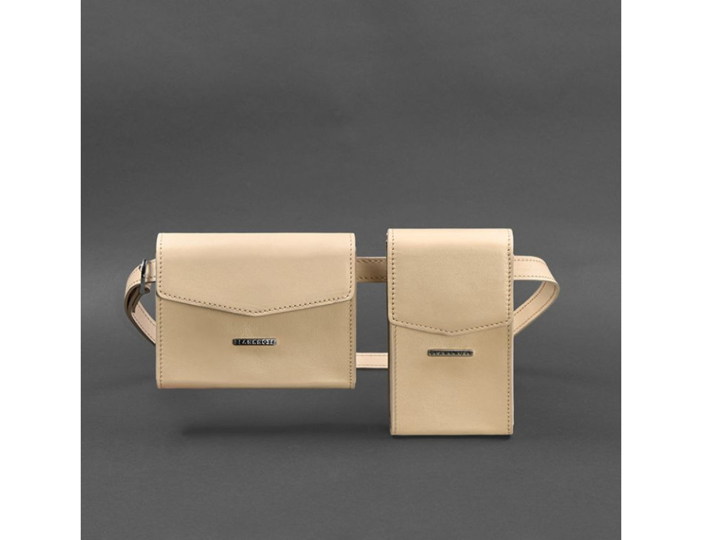 Світло-бежевий поясний шкіряний набір сумок BN-BAG-38-light-beige - Фотографія № 10