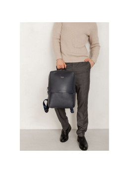 Тёмно-синий мужской рюкзак кожаный Blancnote BN-BAG-39-navy-blue