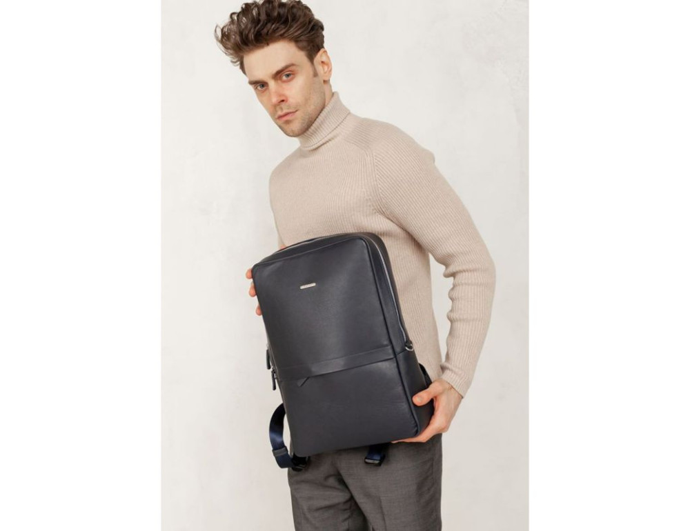 Темно-синій чоловічий рюкзак шкіряний Blancnote BN-BAG-39-navy-blue - Фотографія № 6