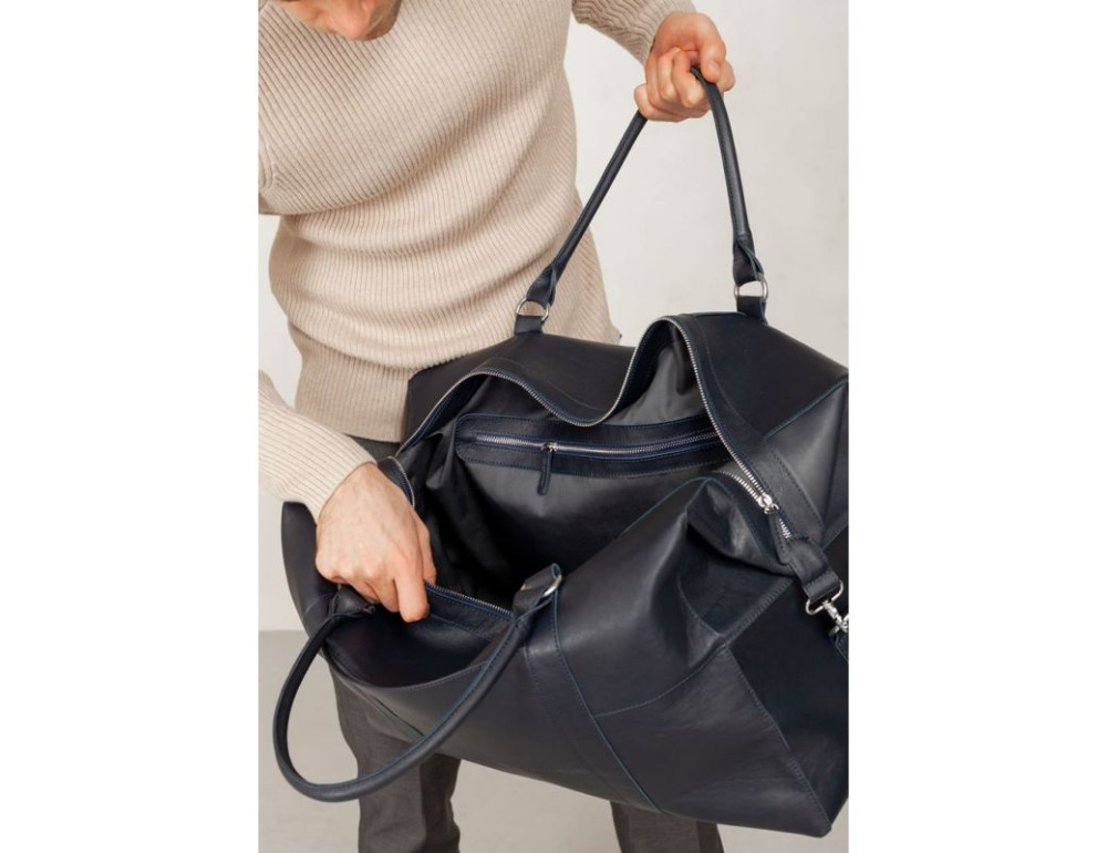 Шкіряна дорожня сумка темно-синя Blanknote BN-BAG-41-mystic - Фотографія № 10