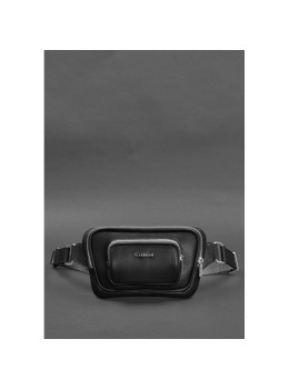 Кожаная поясная сумка-бананка трапеция черная BN-BAG-45-g