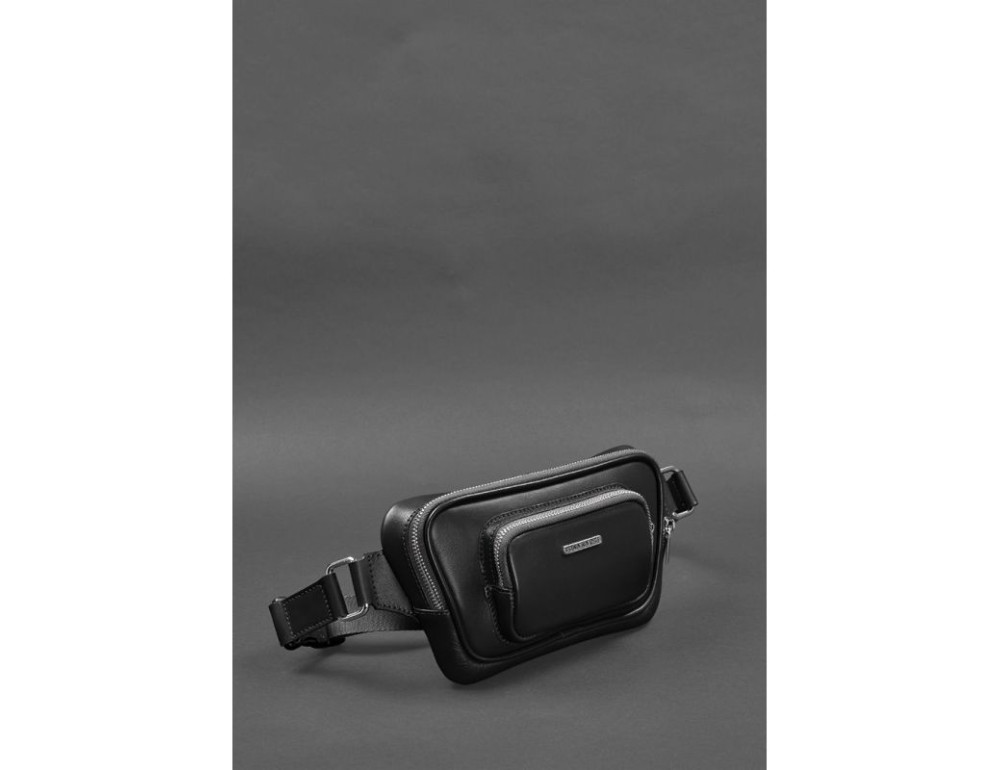 Кожаная поясная сумка-бананка трапеция черная BN-BAG-45-g - Фото № 2