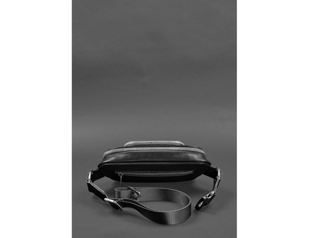 Кожаная поясная сумка-бананка трапеция черная BN-BAG-45-g - Фото № 4
