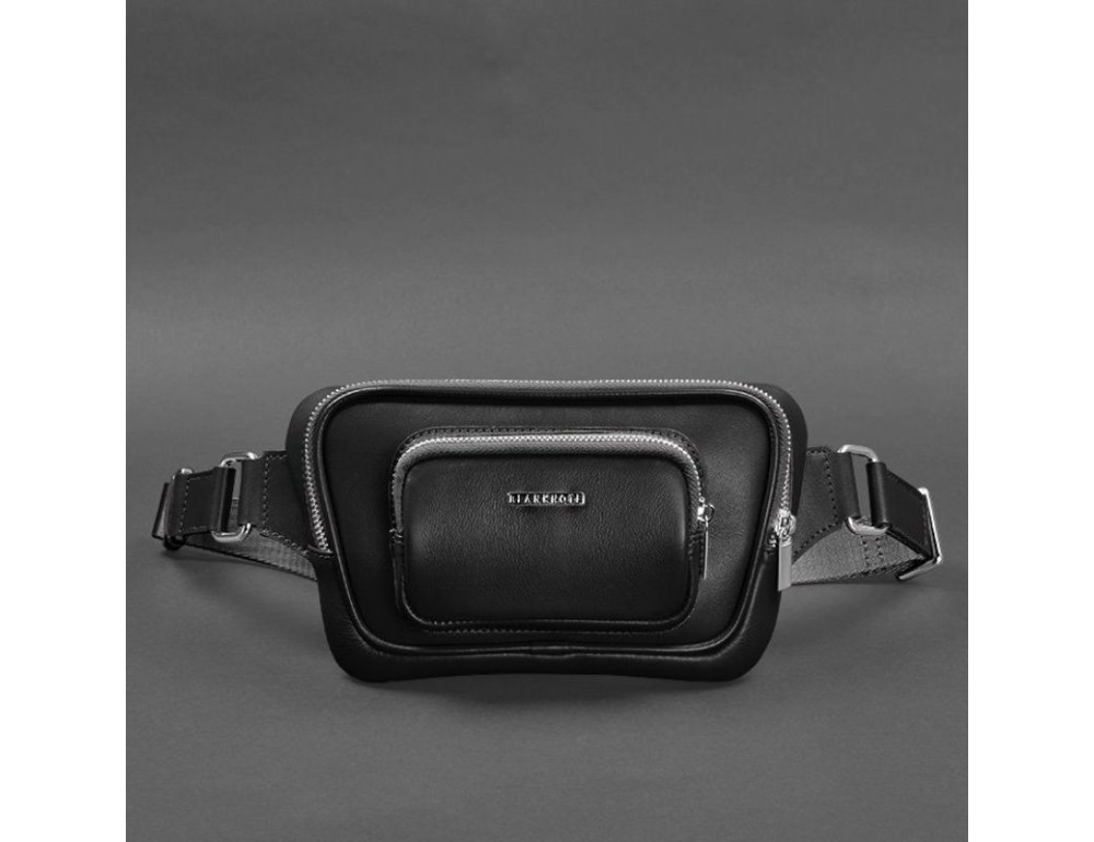 Кожаная поясная сумка-бананка трапеция черная BN-BAG-45-g - Фото № 6