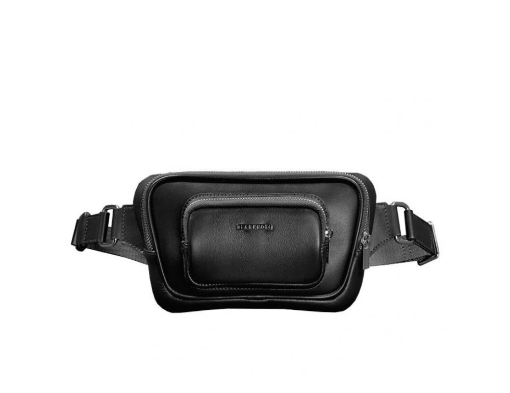 Кожаная поясная сумка-бананка трапеция черная BN-BAG-45-g - Фото № 7