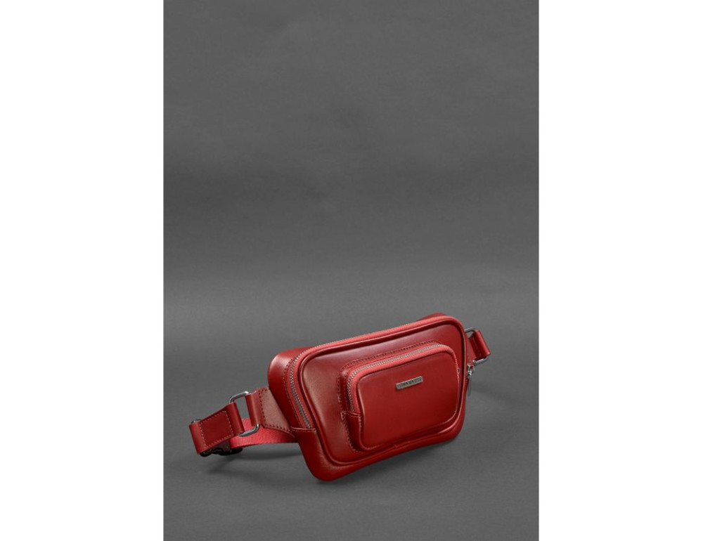 Кожаная поясная сумка-бананка ирапеция красная BN-BAG-45-red - Фото № 2