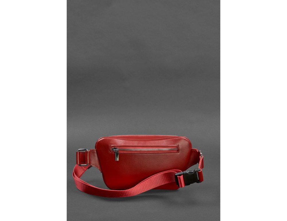Кожаная поясная сумка-бананка ирапеция красная BN-BAG-45-red - Фото № 3