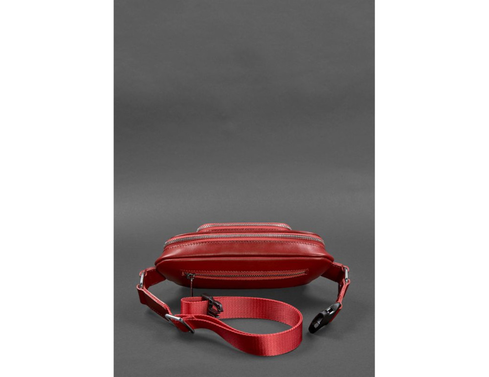 Кожаная поясная сумка-бананка ирапеция красная BN-BAG-45-red - Фото № 4