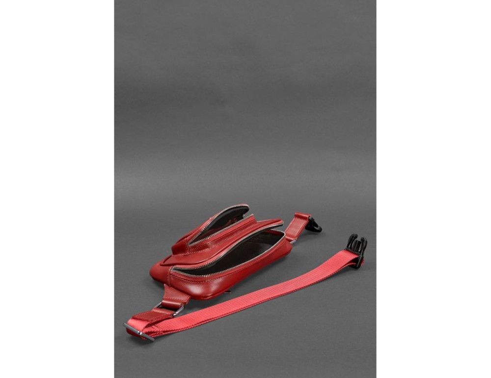 Кожаная поясная сумка-бананка ирапеция красная BN-BAG-45-red - Фото № 5