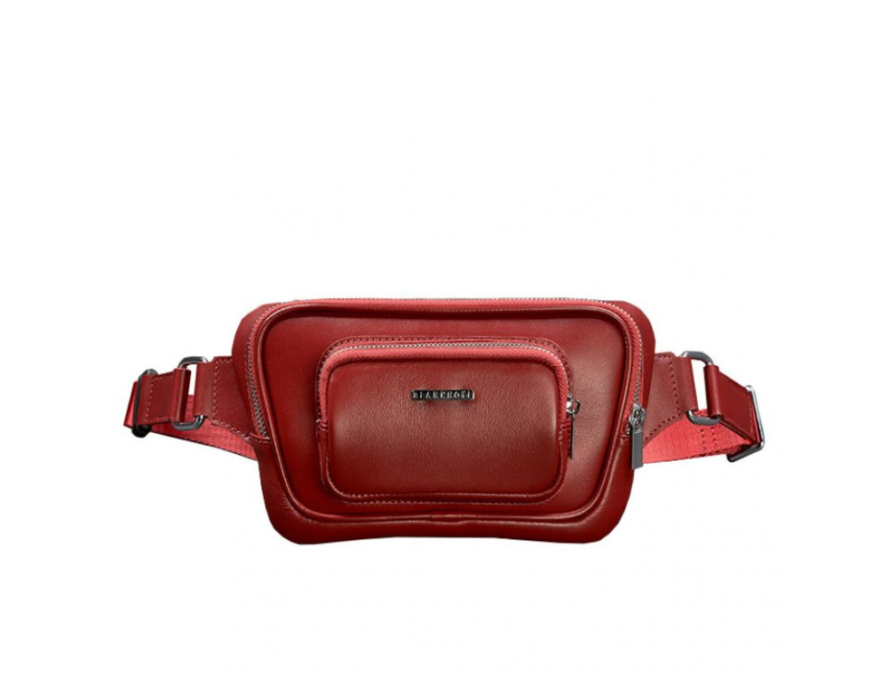 Кожаная поясная сумка-бананка ирапеция красная BN-BAG-45-red - Фото № 7