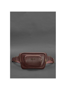 Кожаная поясная сумка-бананка трапеция бордовая BN-BAG-45-vin