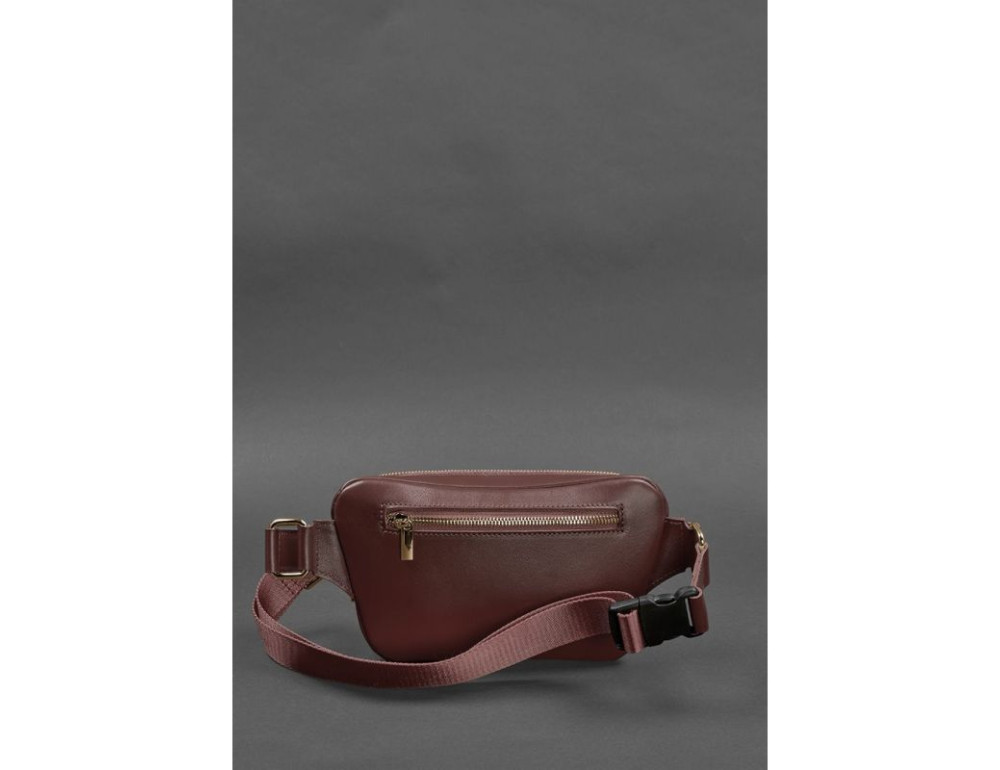 Кожаная поясная сумка-бананка трапеция бордовая BN-BAG-45-vin - Фото № 3