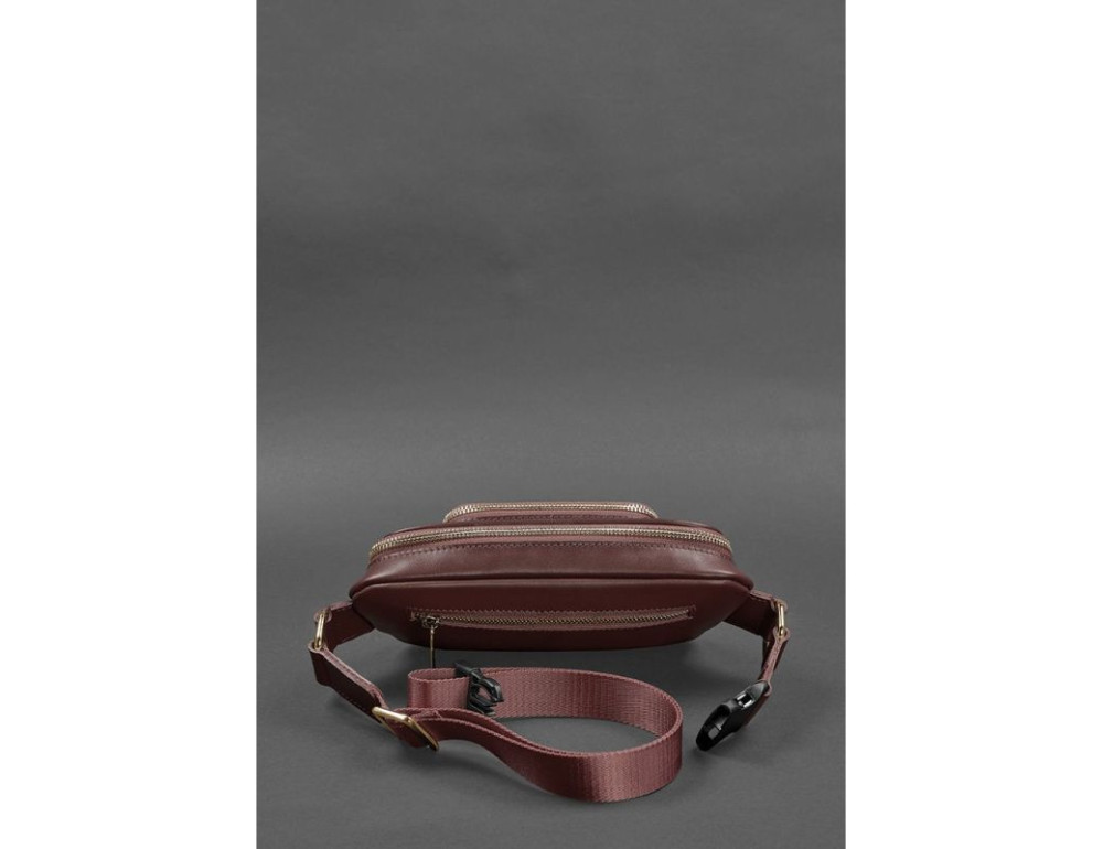 Кожаная поясная сумка-бананка трапеция бордовая BN-BAG-45-vin - Фото № 4