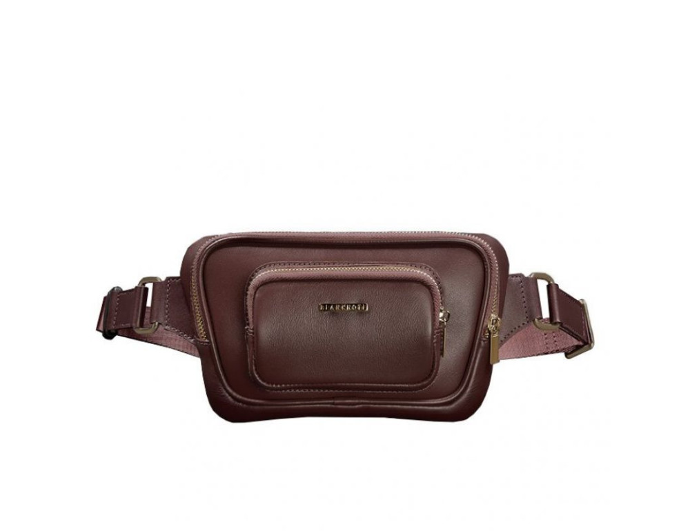 Кожаная поясная сумка-бананка трапеция бордовая BN-BAG-45-vin - Фото № 7