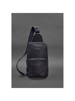 Кожаный мужской рюкзак (сумка-слинг) на одно плечо Blackwood синий BN-BAG-49-bw-navy