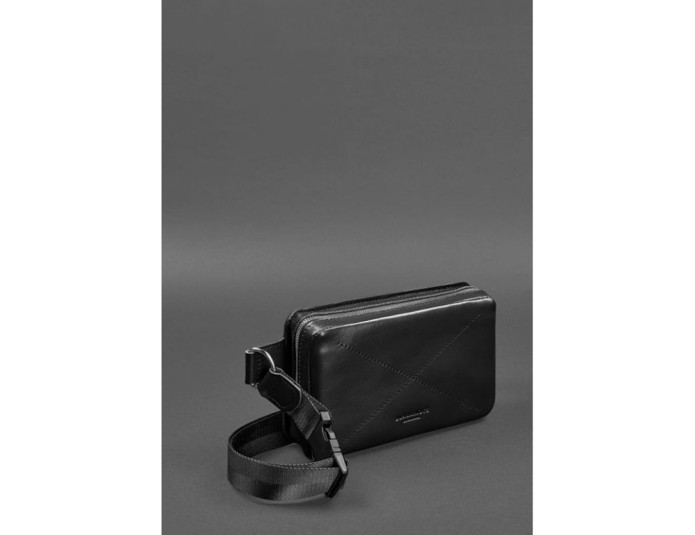 Чорна шкіряна сумка на пояс прямокутна Blancnote BN-BAG-6-G - Фотографія № 3