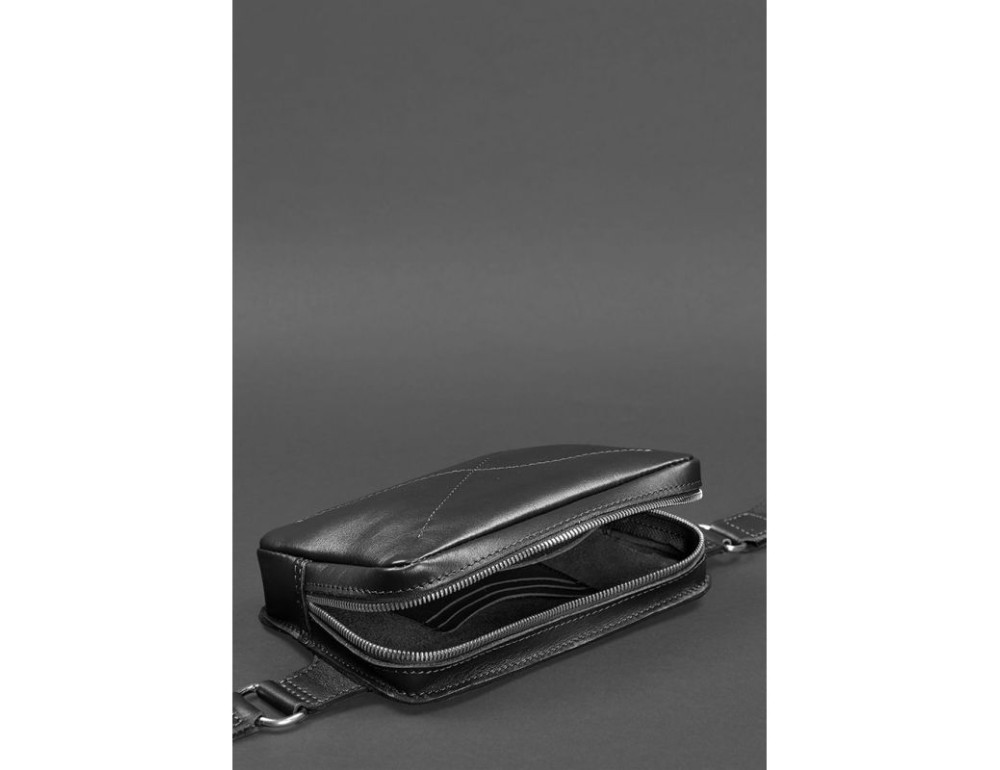 Чорна шкіряна сумка на пояс прямокутна Blancnote BN-BAG-6-G - Фотографія № 6