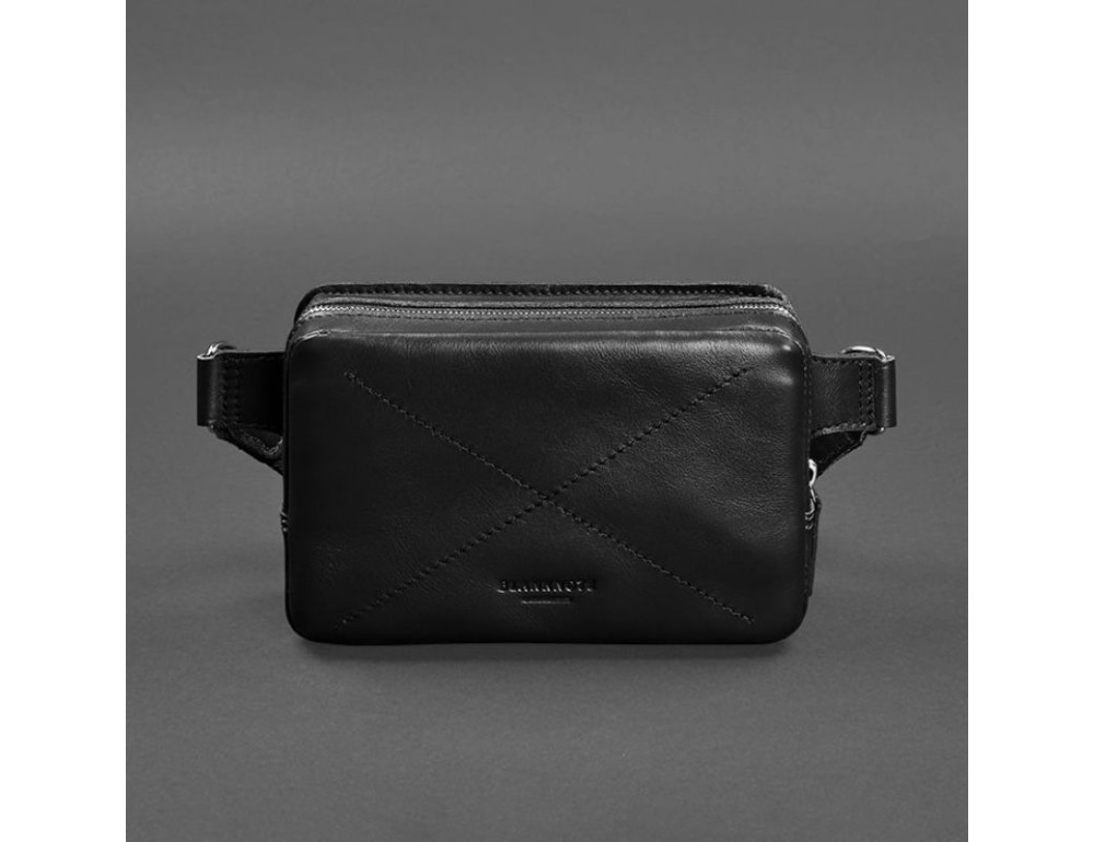 Чорна шкіряна сумка на пояс прямокутна Blancnote BN-BAG-6-G - Фотографія № 9