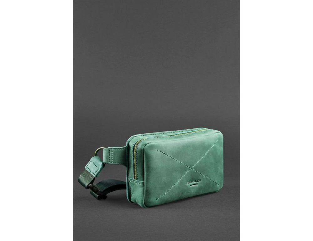 Стильная кожаная сумка на пояс зелёного цвета Blancnote BN-BAG-6-IZ - Фото № 3