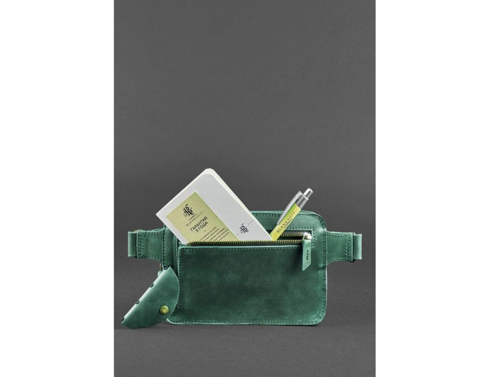Стильная кожаная сумка на пояс зелёного цвета Blancnote BN-BAG-6-IZ - Фото № 5