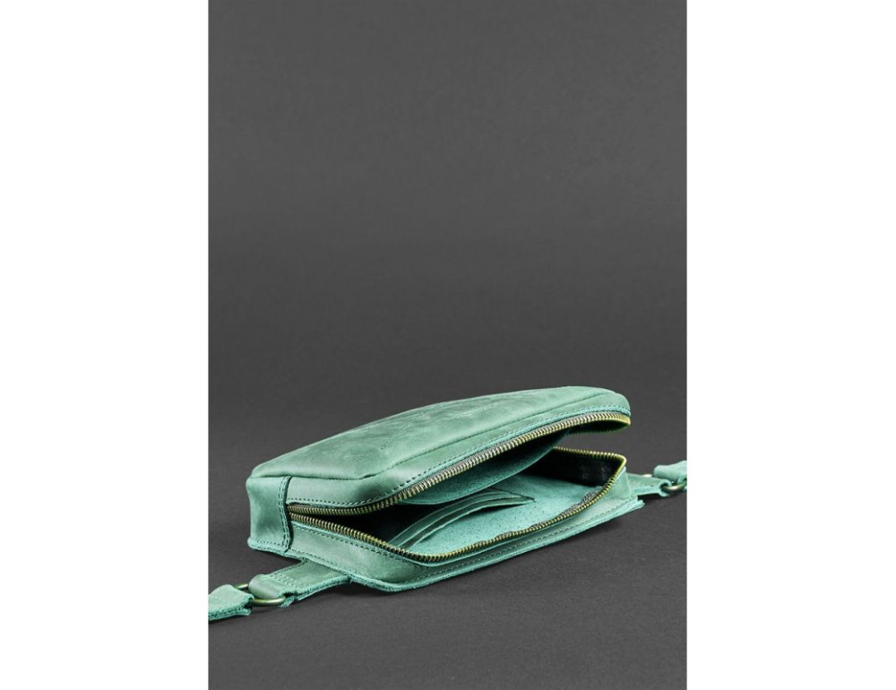 Стильная кожаная сумка на пояс зелёного цвета Blancnote BN-BAG-6-IZ - Фото № 6