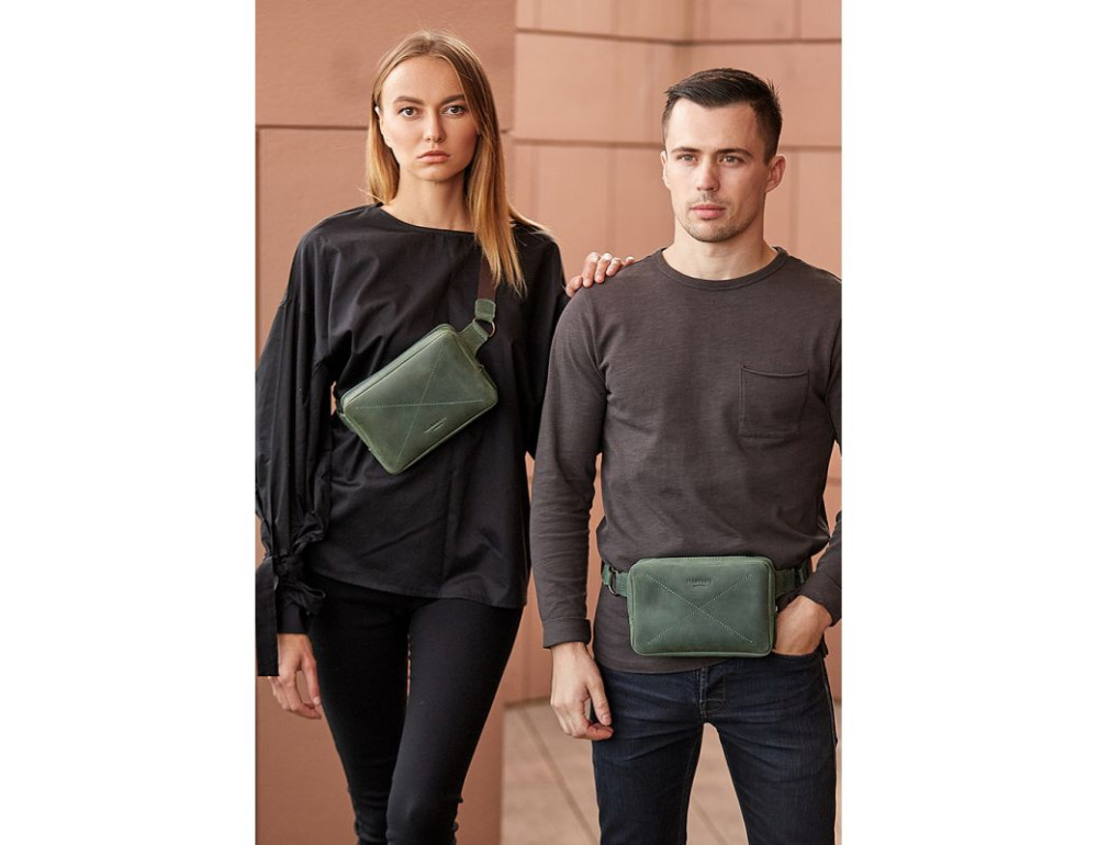 Стильная кожаная сумка на пояс зелёного цвета Blancnote BN-BAG-6-IZ - Фото № 7