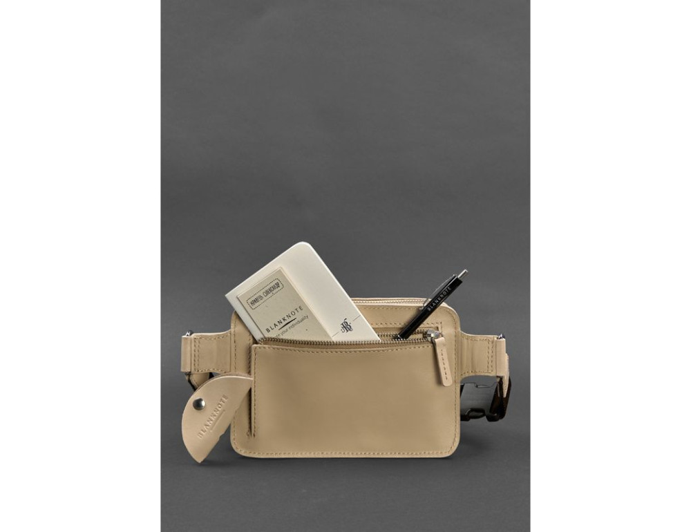 Шкіряна жіноча поясна сумка Dropbag Mini світло-бежева Blanknote BN-BAG-6-light-beige - Фотографія № 4