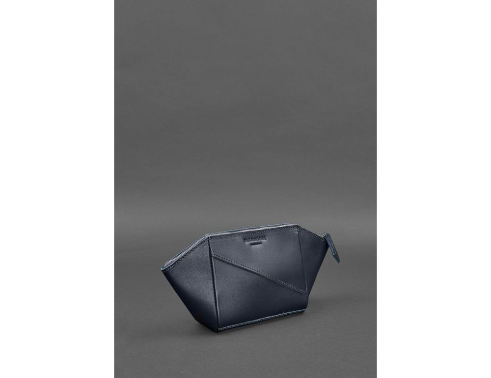 Жіноча шкіряна косметичка Краст темно-синя Blanknote BN-CB-2-navy-blue - Фотографія № 2