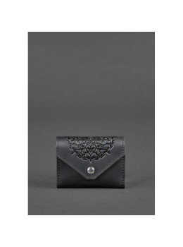 Кожаный женской кард-кейс 3.0 черный с мандалой Blancnote  BN-KK-3-g-man