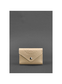 Женский кожаный кард-кейс 3.0 (Гармошка) светло-бежевый с мандалой BN-KK-3-light-beige