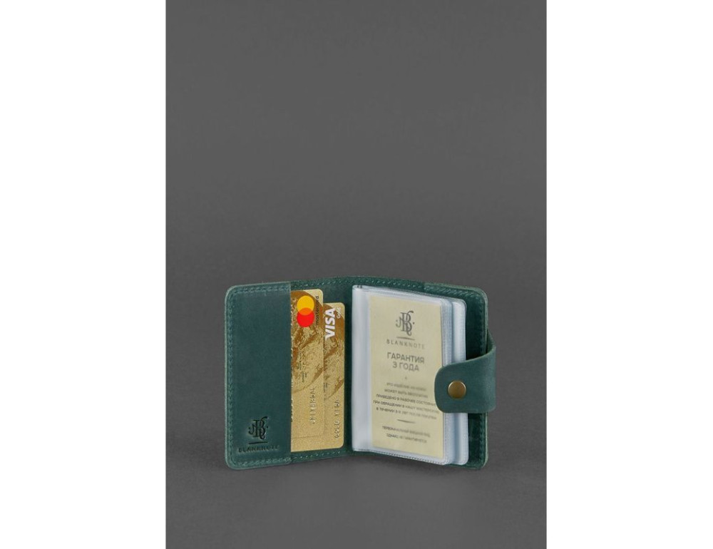 Кожаный кард-кейс 7.1 (Книжечка) зеленый Crazy Horse Blancnote BN-KK-7-1-iz - Фото № 2